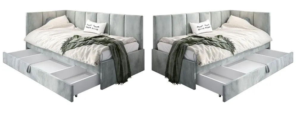 Łóżko młodzieżowe AURA 2 120x200 różowe z tapicerowanym panelem L i szufladą I sklep meblowy MIRAT.