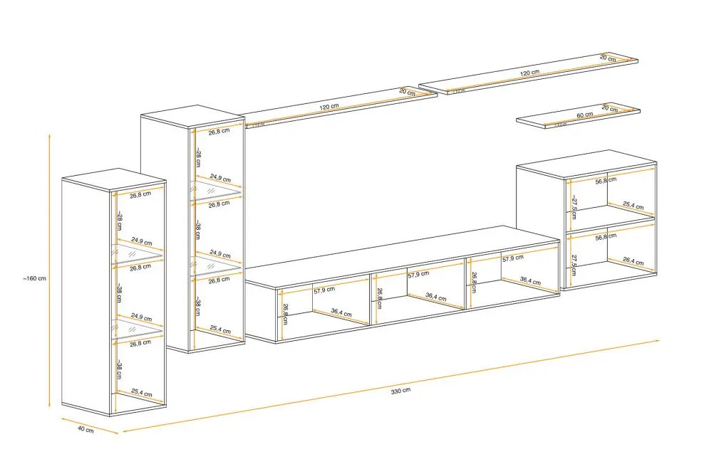Meblościanka SWITCH LAMEL XII biała/dąb wotan z podświetleniem LED I sklep meblowy MIRAT. styl RYFLOWANY