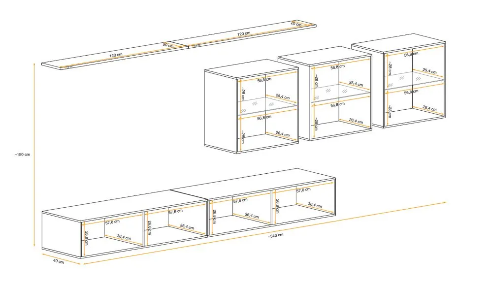 Meblościanka SWITCH LAMEL XVII dąb wotan/czarna z oświetleniem LED I sklep meblowy MIRAT. styl RYFLOWANY