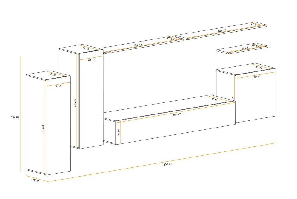 Meblościanka SWITCH LAMEL I czarna/dąb wotan wisząca I sklep meblowy MIRAT. styl RYFLOWANY
