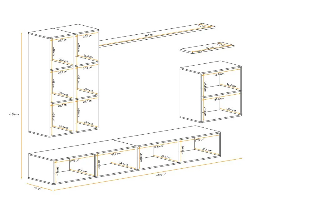 Meblościanka SWITCH LAMEL II dąb wotan/biała wisząca I sklep meblowy MIRAT. styl RYFLOWANY