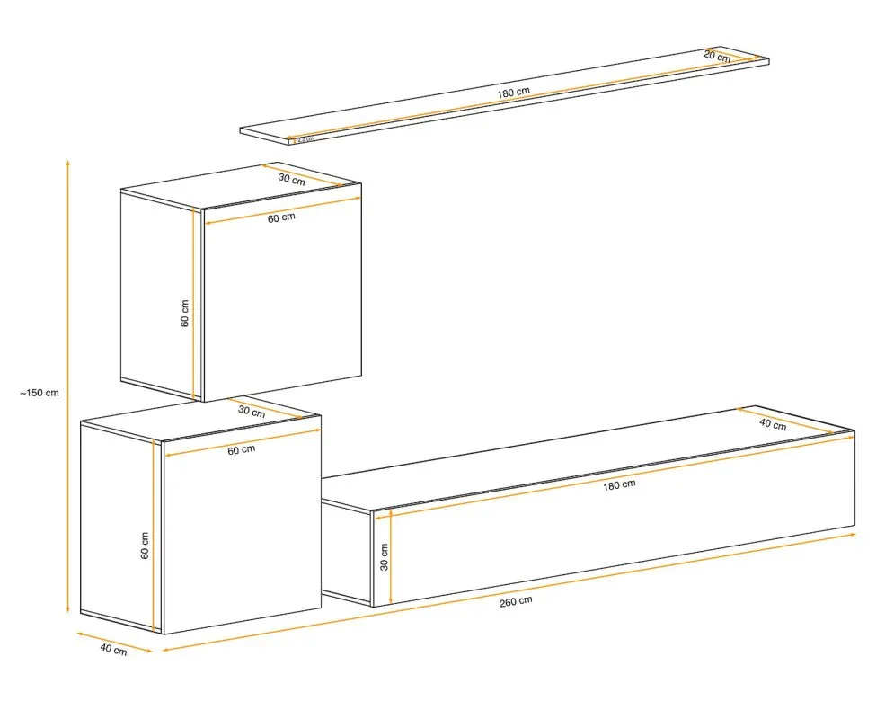 Meblościanka SWITCH LAMEL V dąb wotan/czarna wisząca I sklep meblowy MIRAT. styl RYFLOWANY