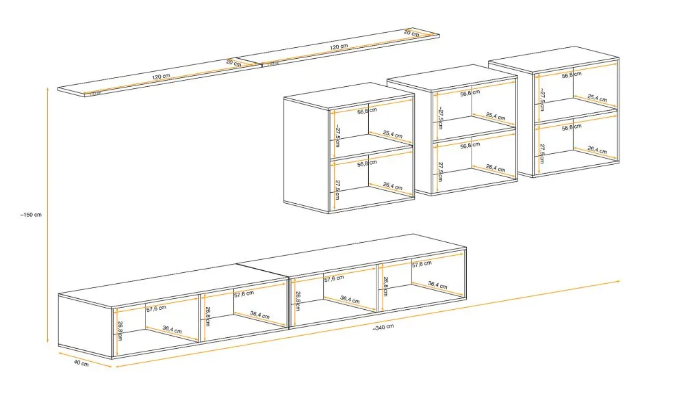 Meblościanka SWITCH LAMEL VII czarna/dąb wotan wisząca I sklep meblowy MIRAT. styl RYFLOWANY