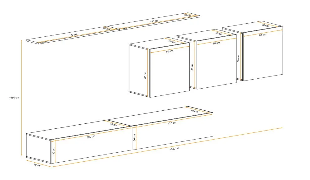 Meblościanka SWITCH LAMEL VII dąb wotan/szara wisząca I sklep meblowy MIRAT. styl RYFLOWANY