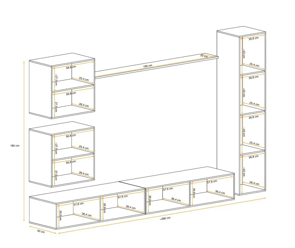 Meblościanka SWITCH LAMEL VIII szara/dąb wotan I sklep meblowy MIRAT. styl RYFLOWANY
