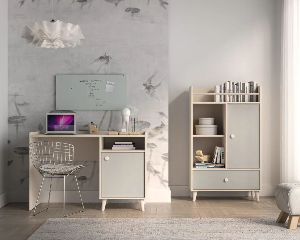 Biurko dziecięce MEVEL szare I sklep meblowy MIRAT. styl PASTELE kolekcja MEVEL