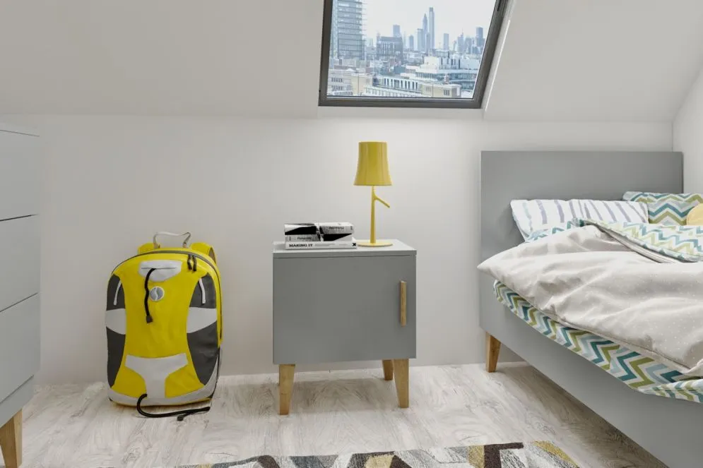 Szafka nocna KUBI szara dla dziecka | MIRAT. w stylu SKANDYNAWSKI kolekcja KUBI