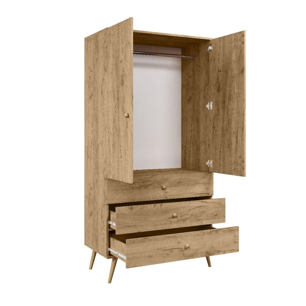 Szafa LEBEL 3SZ 100 dąb craft złoty z drążkiem I sklep meblowy MIRAT. styl SKANDYNAWSKI kolekcja LEBEL