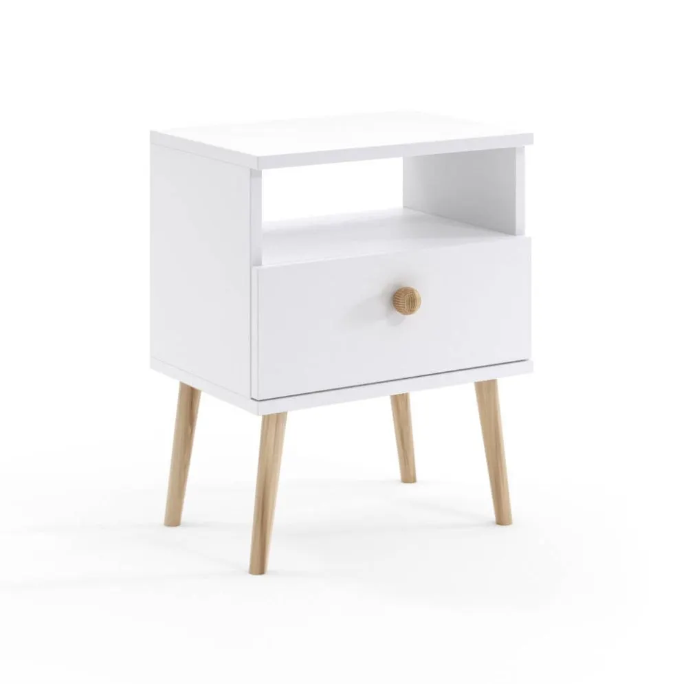 Stolik nocny LEBEL biały w stylu skandynawskim I sklep meblowy MIRAT. styl SKANDYNAWSKI