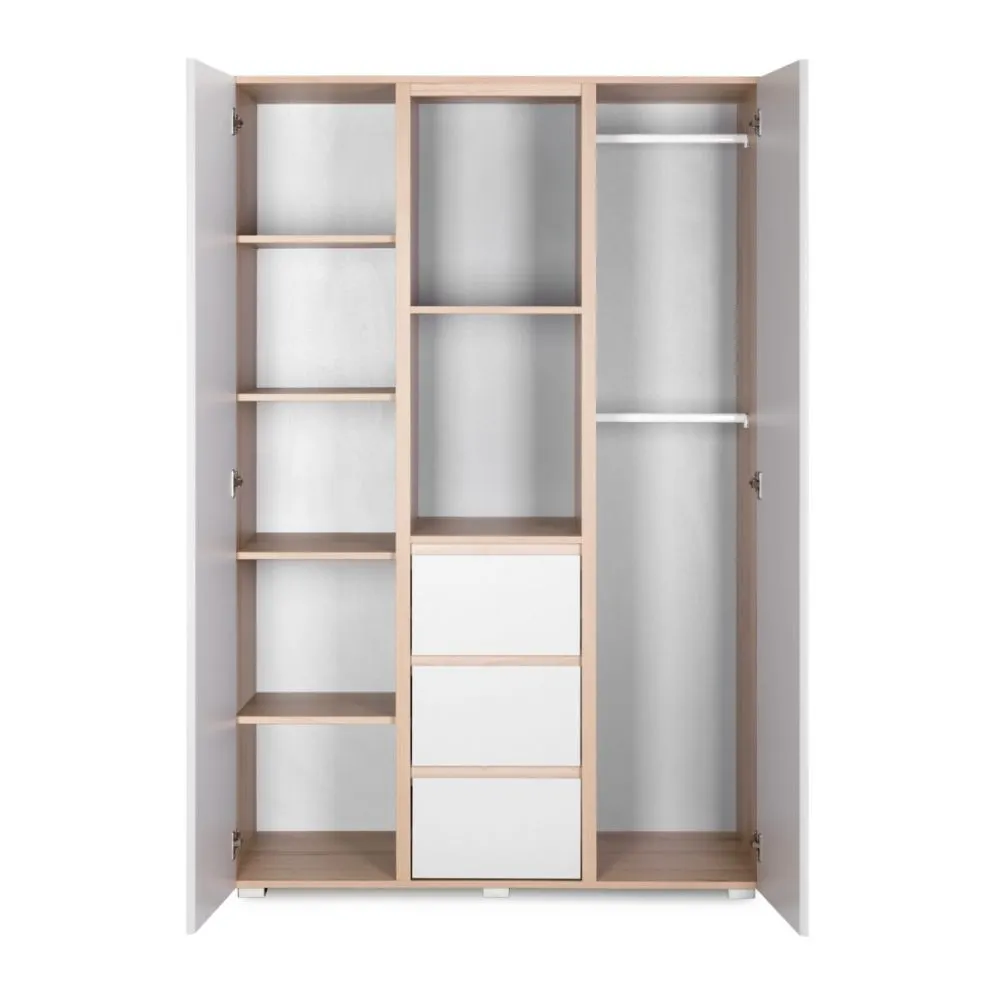 Szafa DALIA 120cm buk/szara 3-segmentowa z półkami I sklep meblowy MIRAT. styl SKANDYNAWSKI kolekcja DALIA