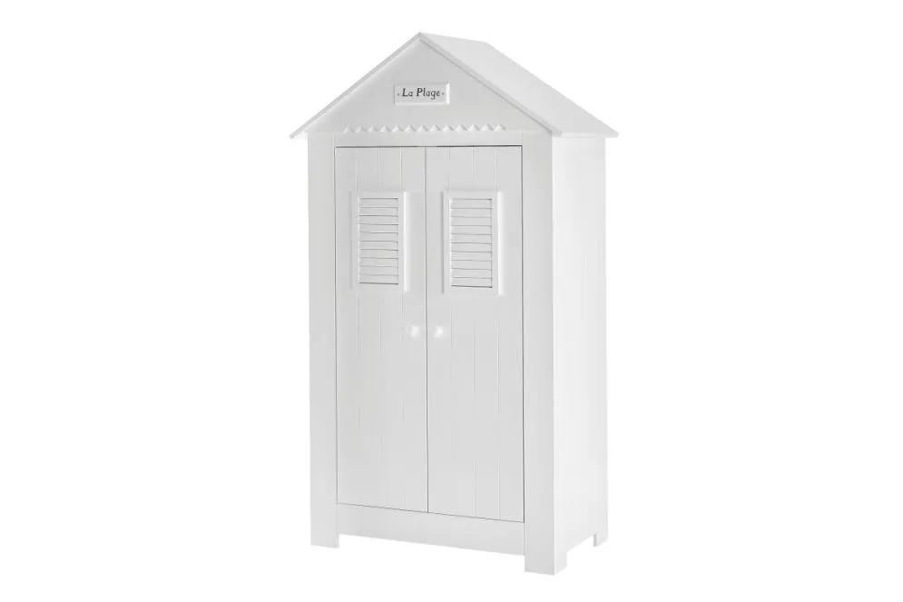 Biała dwudrzwiowa szafa dla dziecka z półkami i drążkiem atestowana bezpieczna MARSYLIA