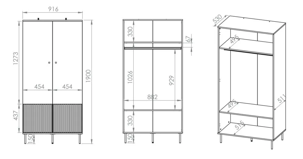 Szafa ELLEN kaszmir dwudrzwiowa z frezowanymi frontami I sklep meblowy MIRAT. styl GLAMOUR, RYFLOWANY