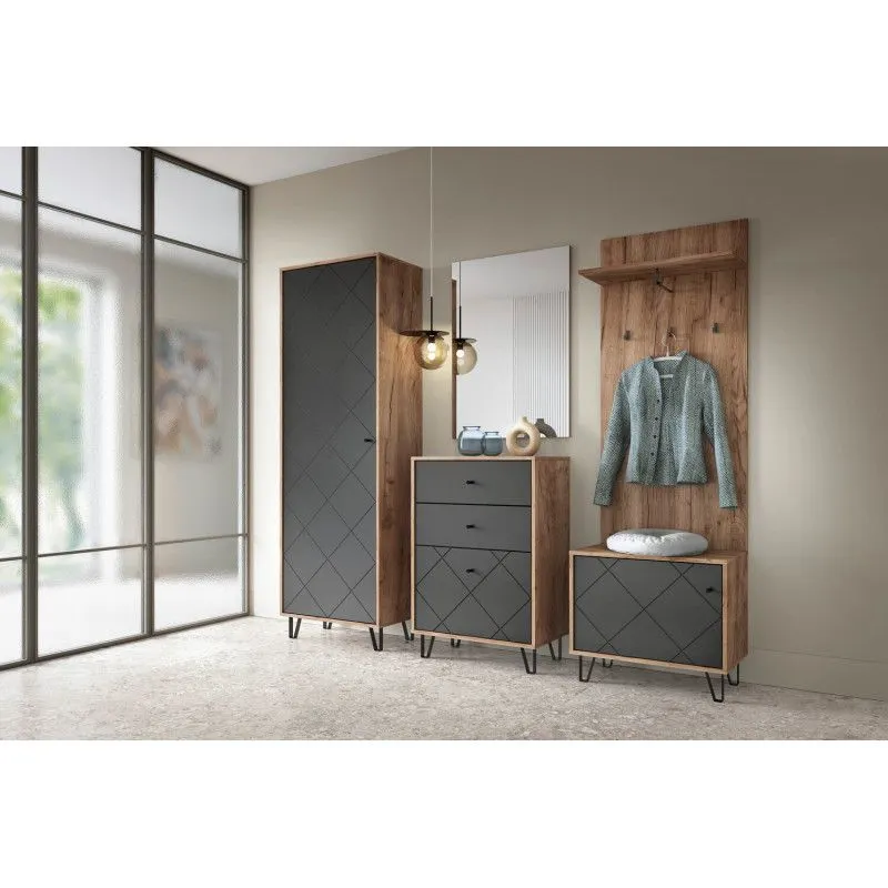 Szafa BILBAO 1D dąb craft tobacco/grafit mat do przedpokoju | sklep MIRAT styl LOFT, RYFLOWANY kolekcja BILBAO