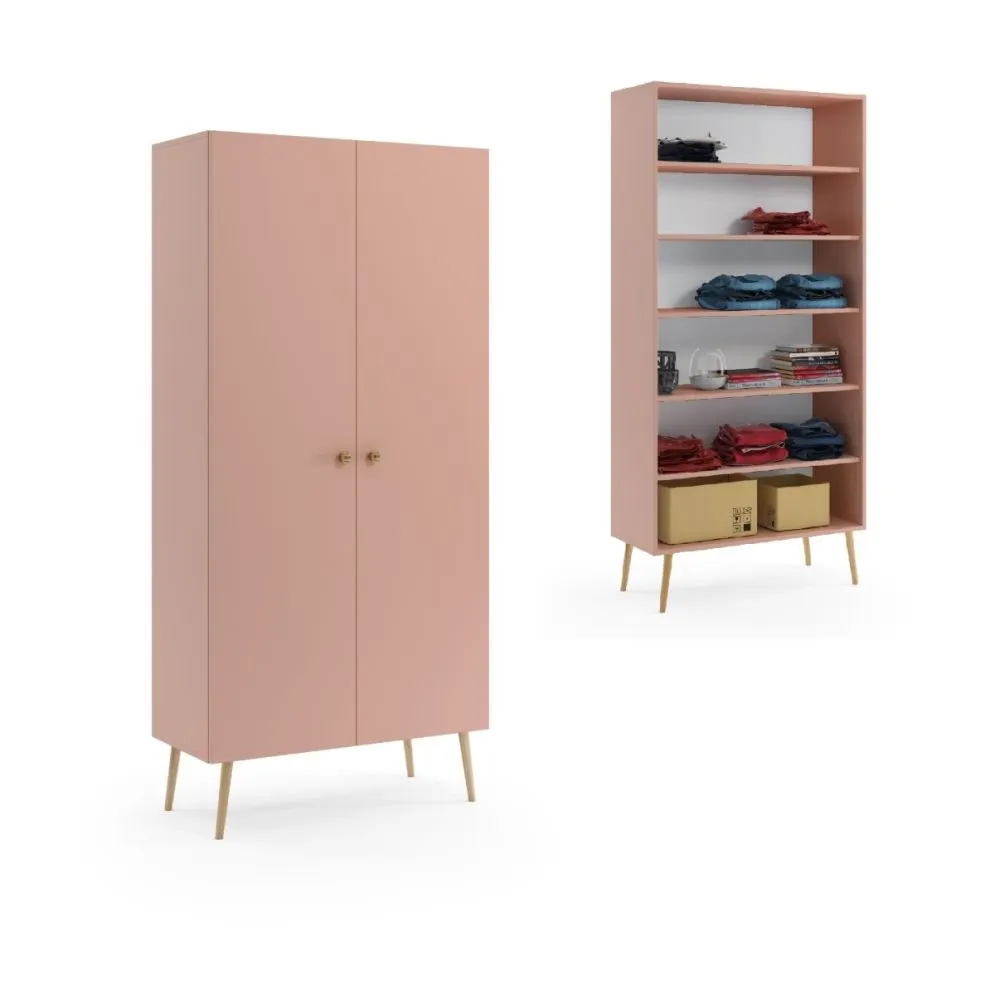 Szafa LEBEL z półkami 87cm różowa z 5 półkami | MIRAT. styl SKANDYNAWSKI kolekcja LEBEL