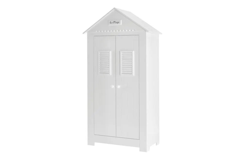 Biała dwudrzwiowa szafa wysoka z półkami i drążkiem polskiej produkcji MARSYLIA