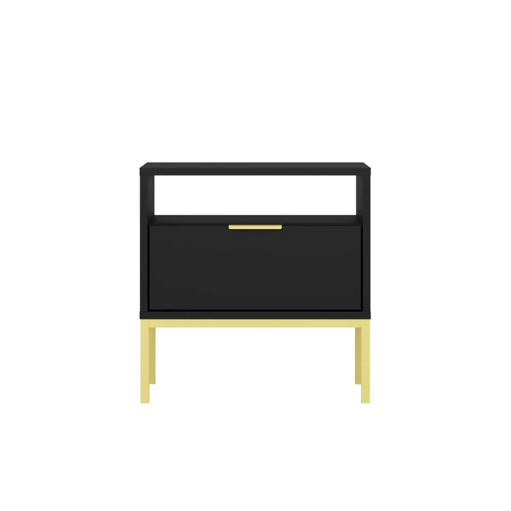 Szafka nocna AUSTIN czarna/złota z półką do sypialni I sklep meblowy MIRAT. styl GLAMOUR