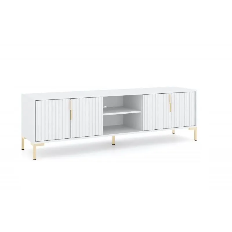 Szafka RTV FLINN 4D 165cm biały mat w stylu glamour | sklep MIRAT styl GLAMOUR, RYFLOWANY kolekcja WM-FLINN