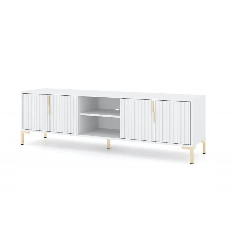 Szafka RTV FLINN 4D 165cm biały mat w stylu glamour | sklep MIRAT styl GLAMOUR, RYFLOWANY kolekcja WM-FLINN