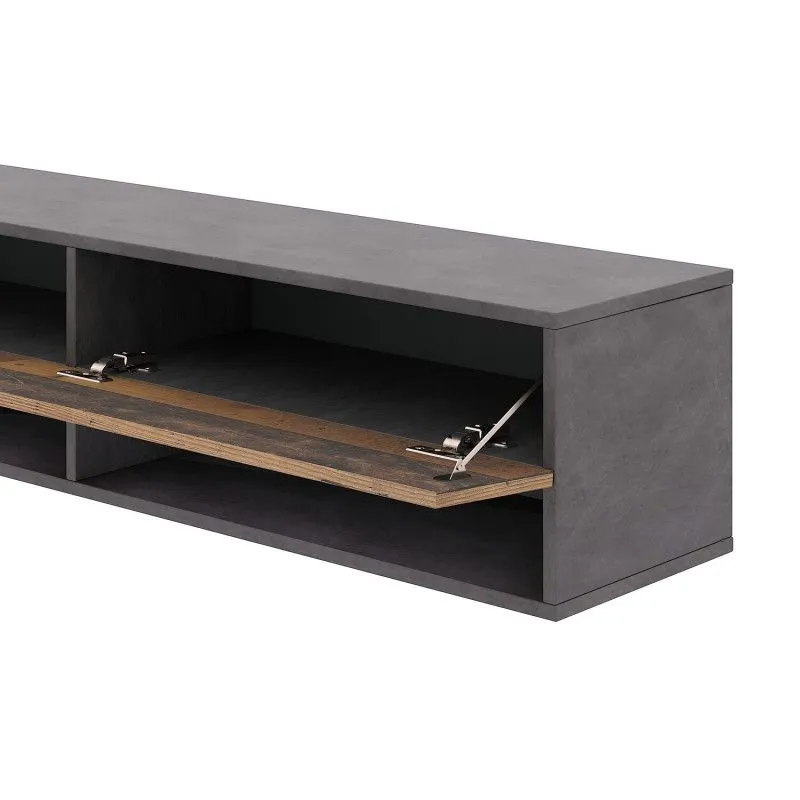 Wisząca szafka RTV DERBY DOUBLE 200cm grafit matera/dąb old style | sklep MIRAT styl LOFT, SKANDYNAWSKI