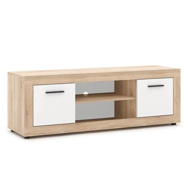 Szafka RTV LUNA 2D 140cm dąb sonoma/biała dwudrzwiowa| sklep MIRAT styl SKANDYNAWSKI kolekcja WM-LUNA