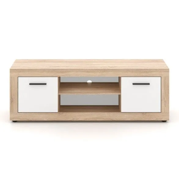 Szafka RTV LUNA 2D 140cm dąb sonoma/biała dwudrzwiowa| sklep MIRAT styl SKANDYNAWSKI kolekcja WM-LUNA