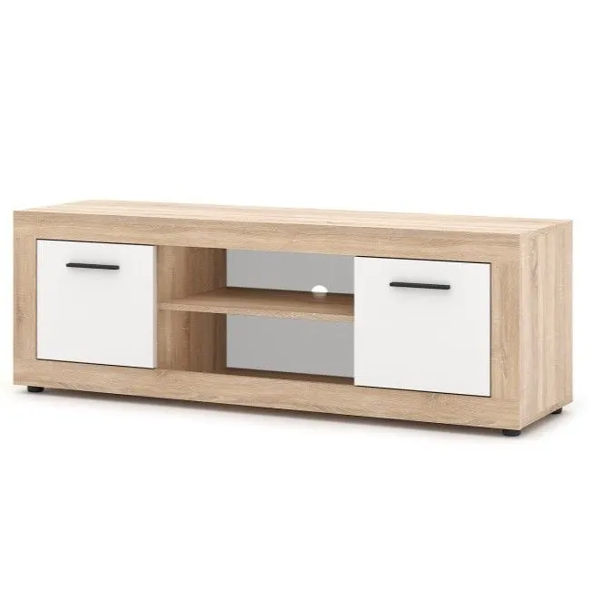 Szafka RTV LUNA 2D 140cm dąb sonoma/biała dwudrzwiowa| sklep MIRAT styl SKANDYNAWSKI kolekcja WM-LUNA