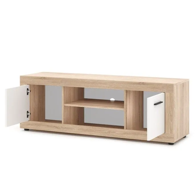 Szafka RTV LUNA 2D 140cm dąb sonoma/biała dwudrzwiowa| sklep MIRAT styl SKANDYNAWSKI kolekcja WM-LUNA