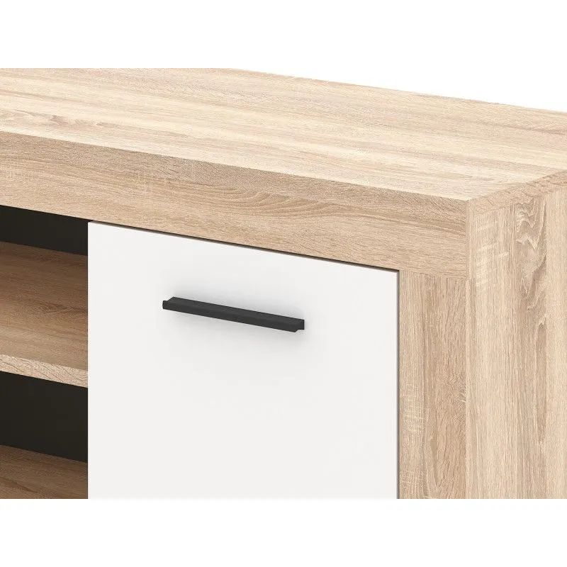Szafka RTV LUNA 2D 140cm dąb sonoma/biała dwudrzwiowa| sklep MIRAT styl SKANDYNAWSKI kolekcja WM-LUNA