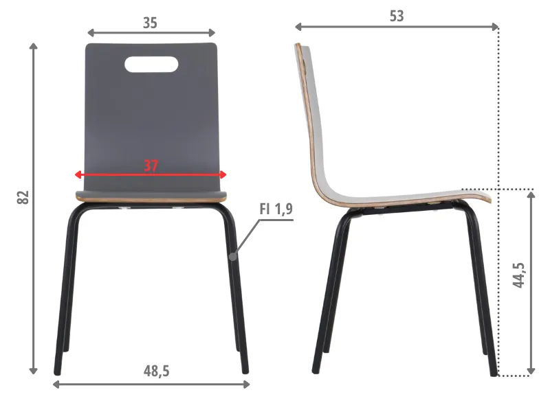 Krzesło ze sklejki laminowanej WERDI A szare/czarne na metalowych nogach I sklep meblowy MIRAT.