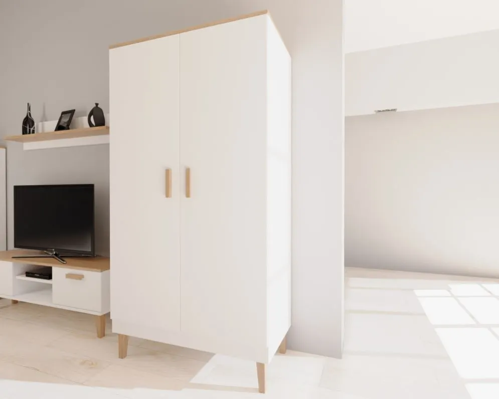 Szafa DENVER biała/hikora dwudrzwiowa do sypialni I sklep meblowy MIRAT. styl SKANDYNAWSKI kolekcja DENVER