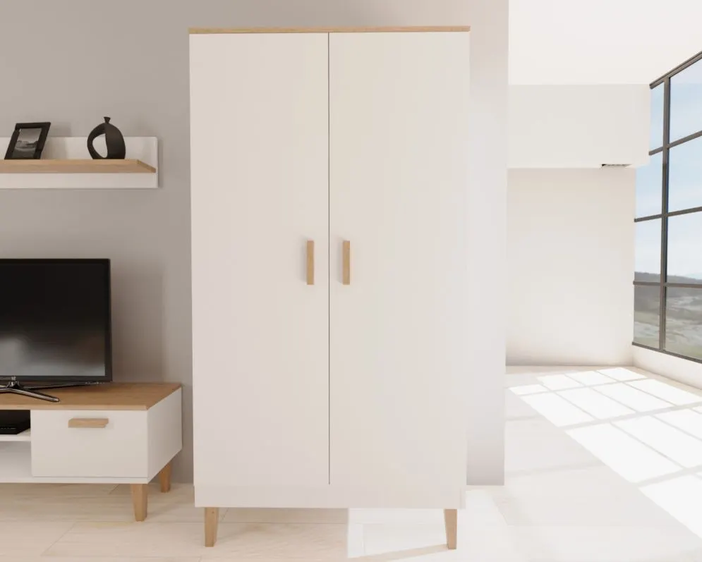 Szafa DENVER biała/hikora dwudrzwiowa do sypialni I sklep meblowy MIRAT. styl SKANDYNAWSKI kolekcja DENVER