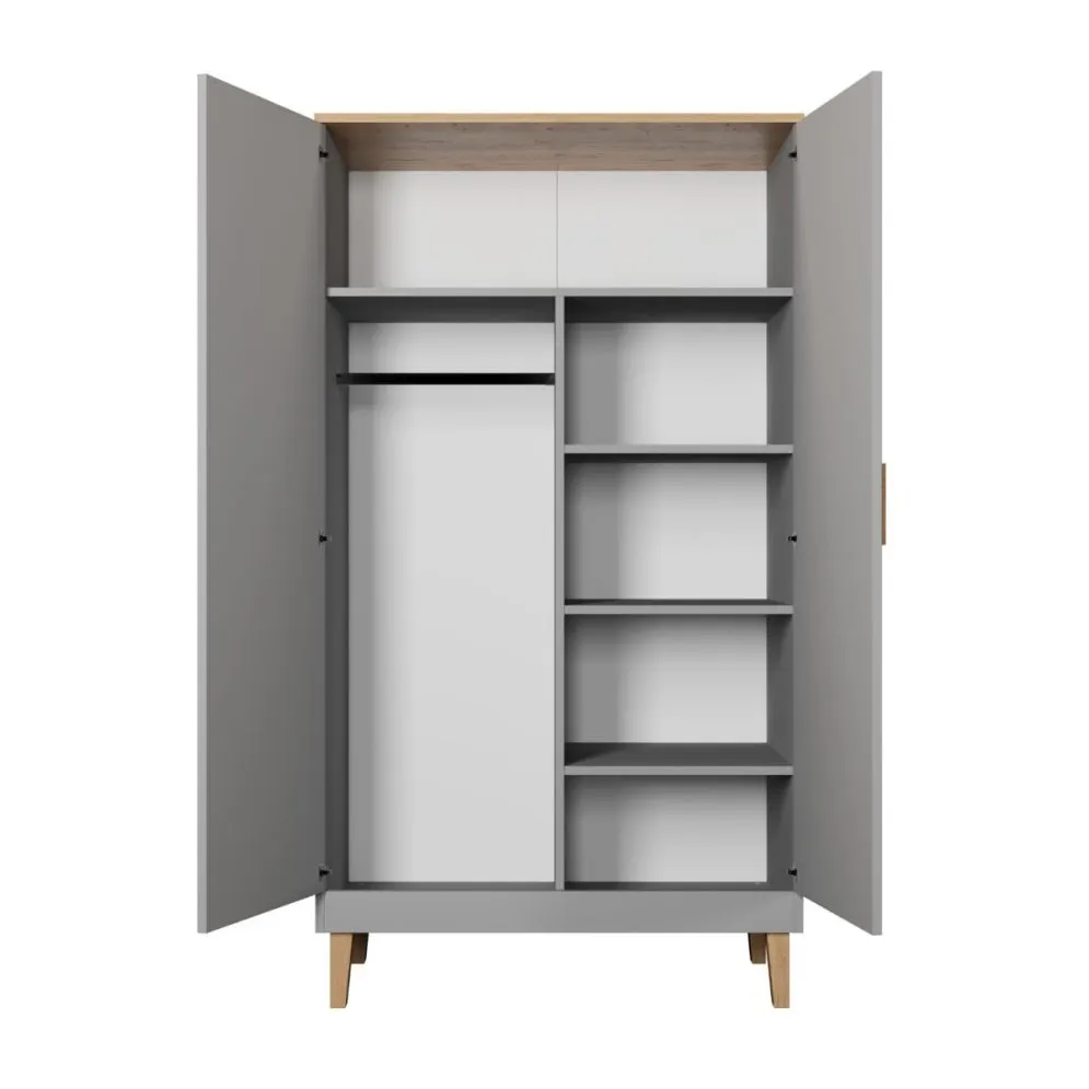 Szafa DENVER szara/hikora z półkami i drążkiem I sklep meblowy MIRAT. styl SKANDYNAWSKI kolekcja DENVER