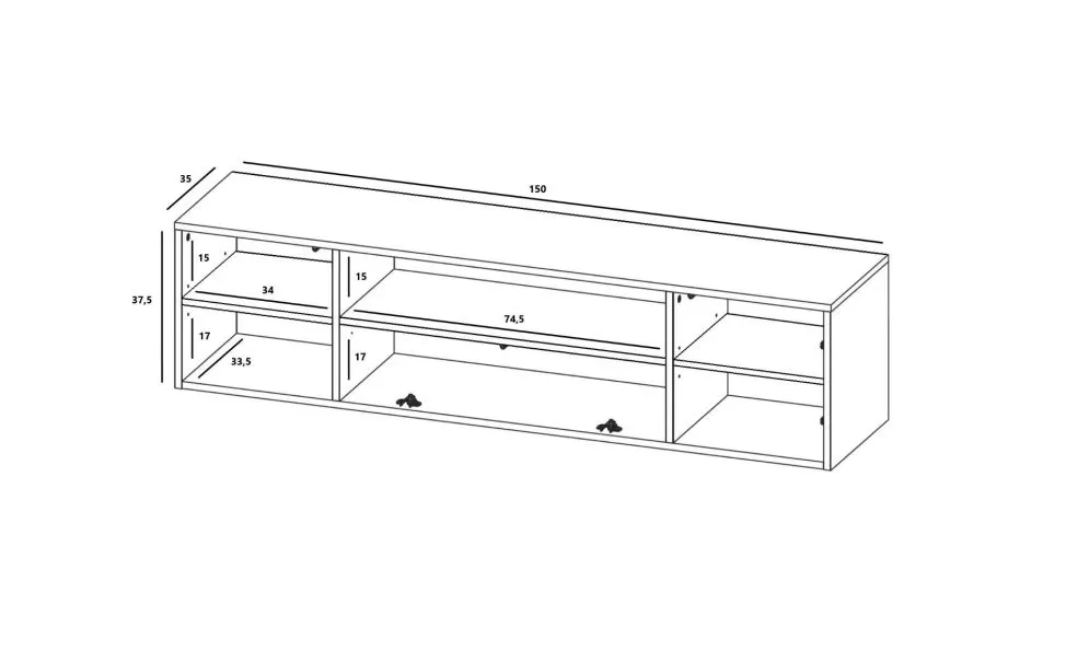 Szafka RTV TAL 2D1K 2 150cm wisząca czarna mat do salonu I sklep meblowy MIRAT. styl LOFT, RYFLOWANY kolekcja TAL