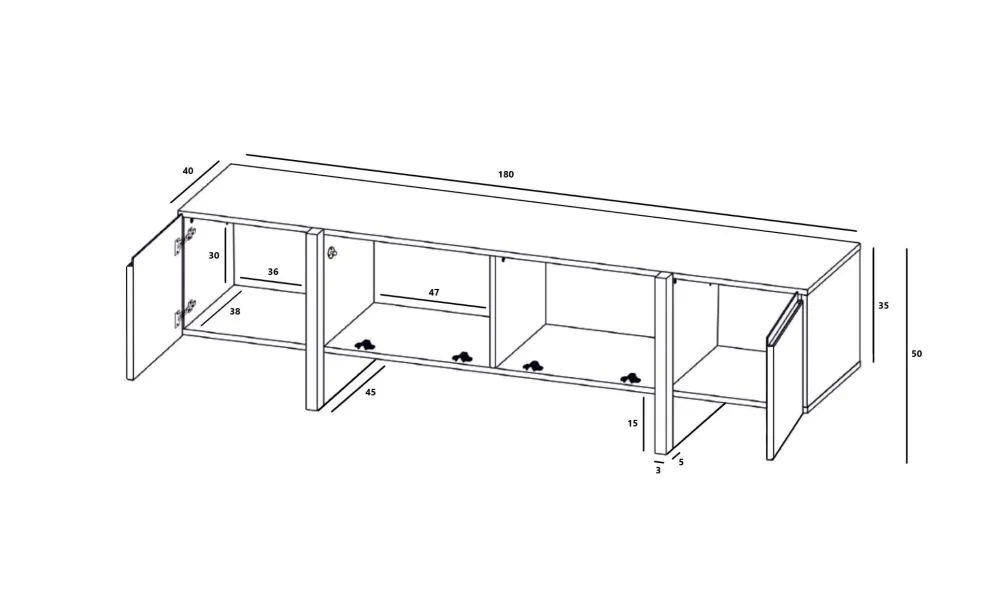 Szafka RTV GRANT 180cm czarny mat do salonu I sklep meblowy MIRAT. styl GLAMOUR, LOFT