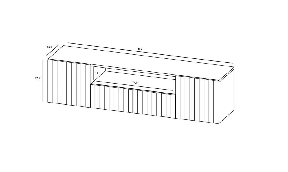 Szafka RTV TAL 2D1K 2 150cm wisząca czarna mat do salonu I sklep meblowy MIRAT. styl LOFT, RYFLOWANY kolekcja TAL