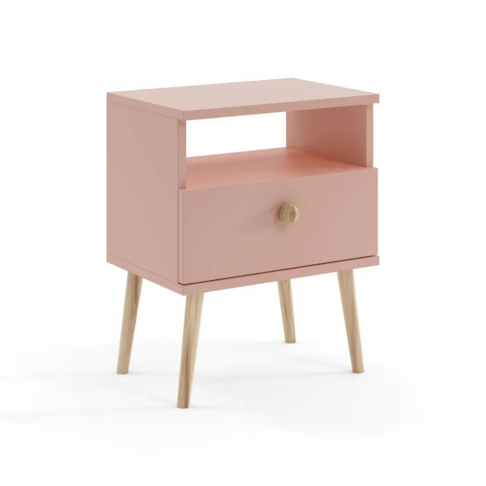 Stolik nocny LEBEL różowy z szufladą do I sklep meblowy MIRAT. styl SKANDYNAWSKI
