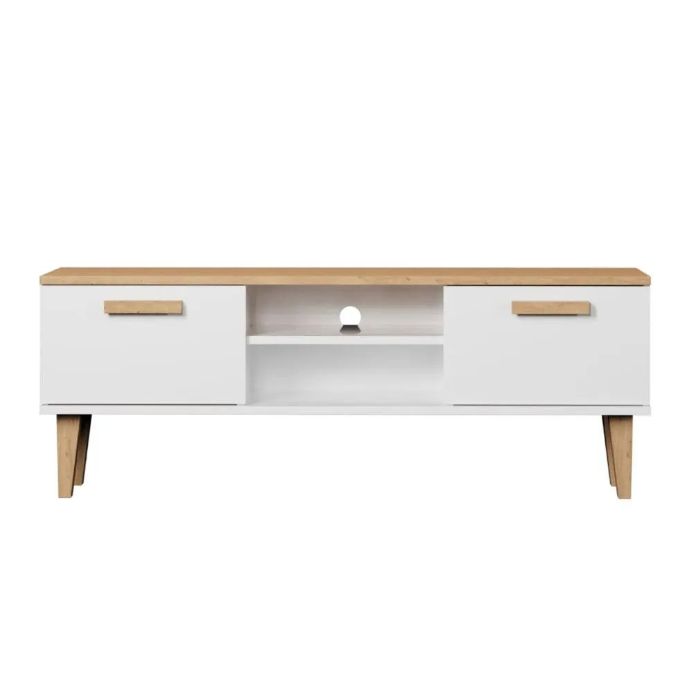 Szafka RTV DENVER 120 biała/hikora pod telewizor I sklep meblowy MIRAT. styl SKANDYNAWSKI kolekcja DENVER