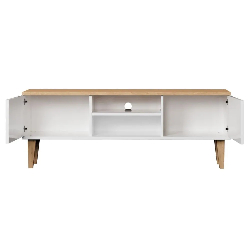 Szafka RTV DENVER 120 biała/hikora pod telewizor I sklep meblowy MIRAT. styl SKANDYNAWSKI kolekcja DENVER