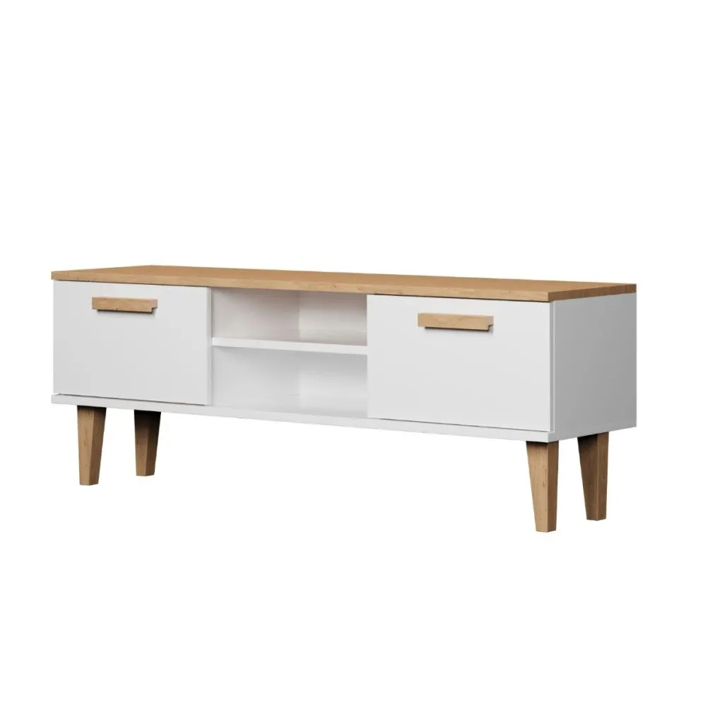 Szafka RTV DENVER 120 biała/hikora pod telewizor I sklep meblowy MIRAT. styl SKANDYNAWSKI kolekcja DENVER