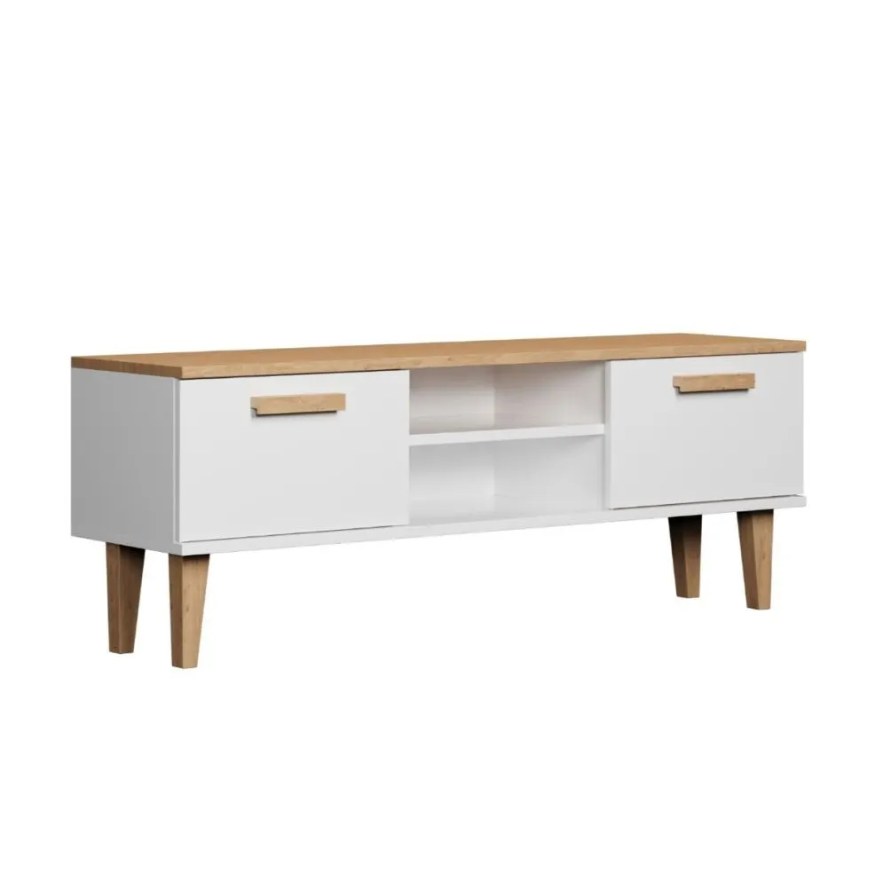 Szafka RTV DENVER 120 biała/hikora pod telewizor I sklep meblowy MIRAT. styl SKANDYNAWSKI kolekcja DENVER