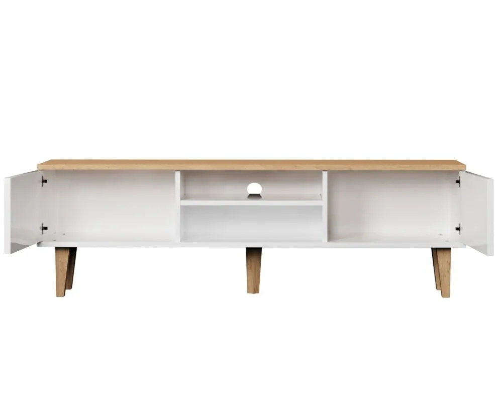 Szafka RTV DENVER 160 biała/hikora do salonu I sklep meblowy MIRAT. styl SKANDYNAWSKI kolekcja DENVER