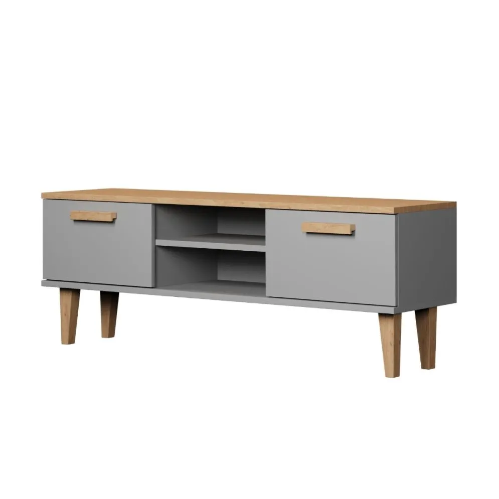 Szafka RTV DENVER 120 szara/hikora w stylu skandynawskim I sklep meblowy MIRAT. styl SKANDYNAWSKI kolekcja DENVER