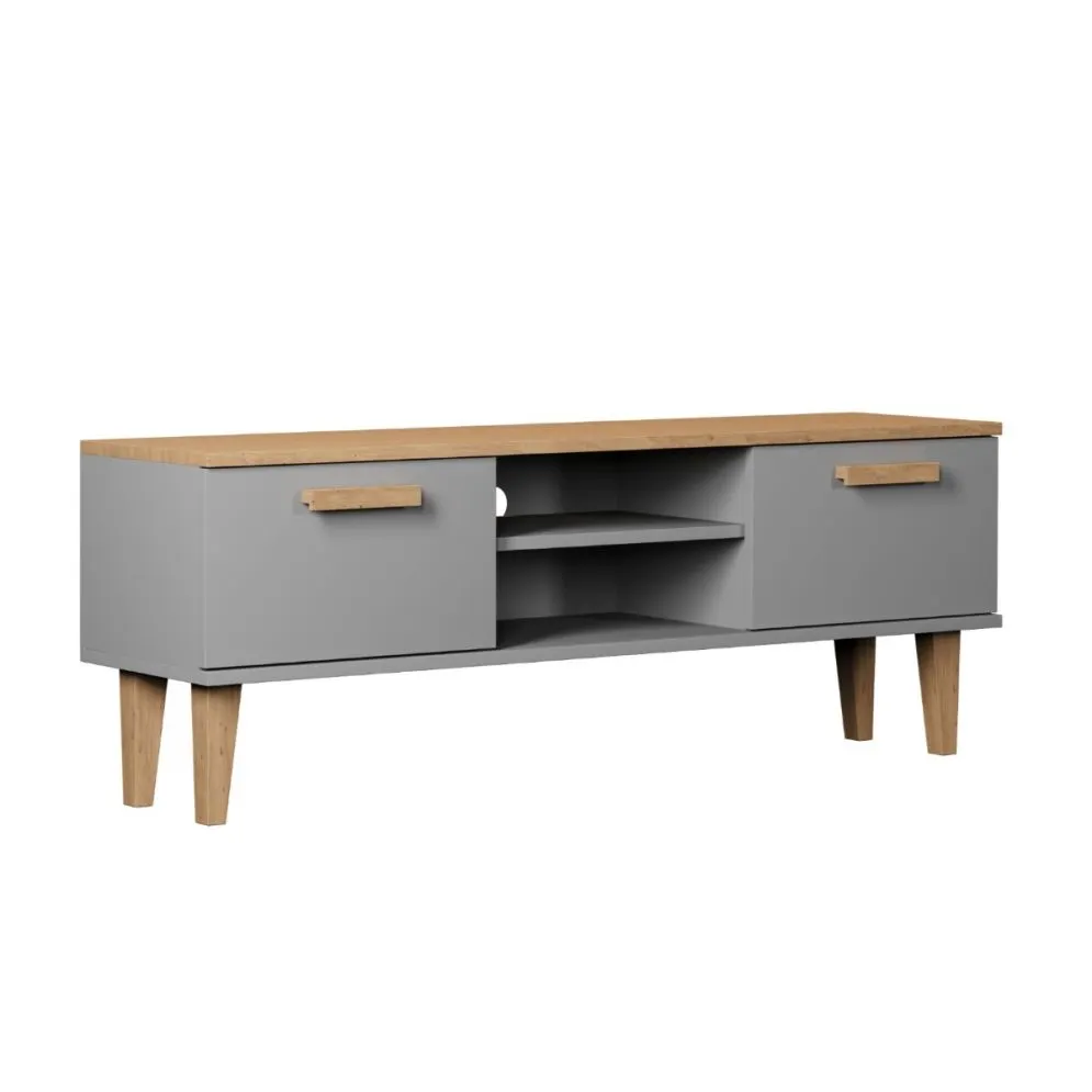 Szafka RTV DENVER 120 szara/hikora w stylu skandynawskim I sklep meblowy MIRAT. styl SKANDYNAWSKI kolekcja DENVER