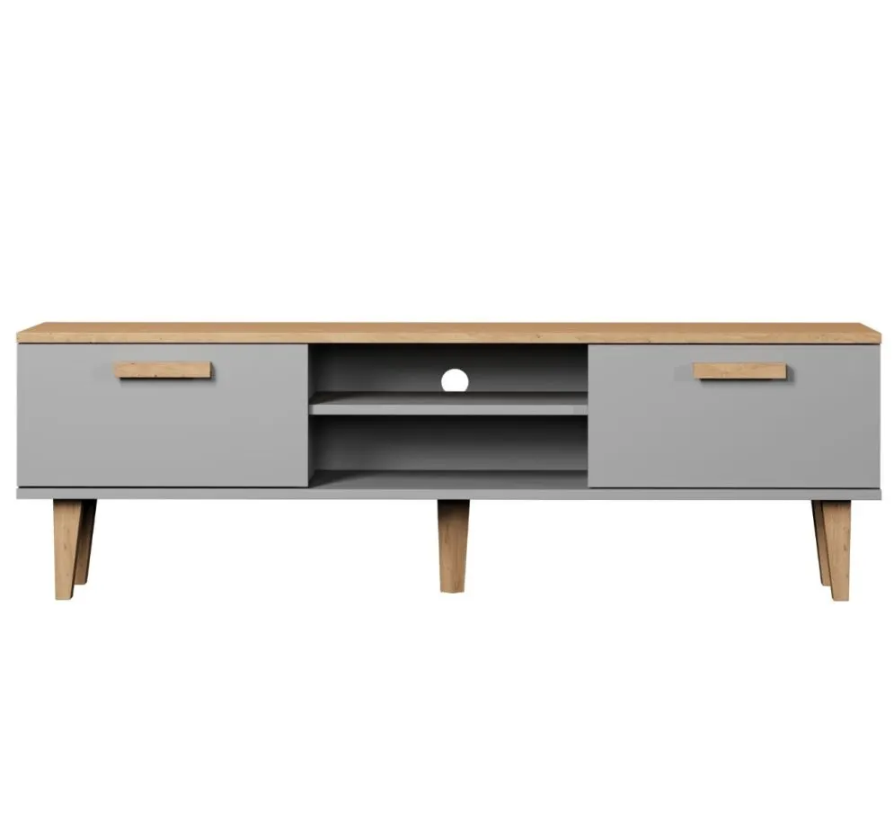 Szafka RTV DENVER 160 szara/hikora z półką I sklep meblowy MIRAT. styl SKANDYNAWSKI kolekcja DENVER