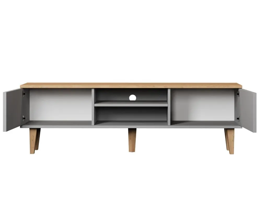 Szafka RTV DENVER 160 szara/hikora z półką I sklep meblowy MIRAT. styl SKANDYNAWSKI kolekcja DENVER
