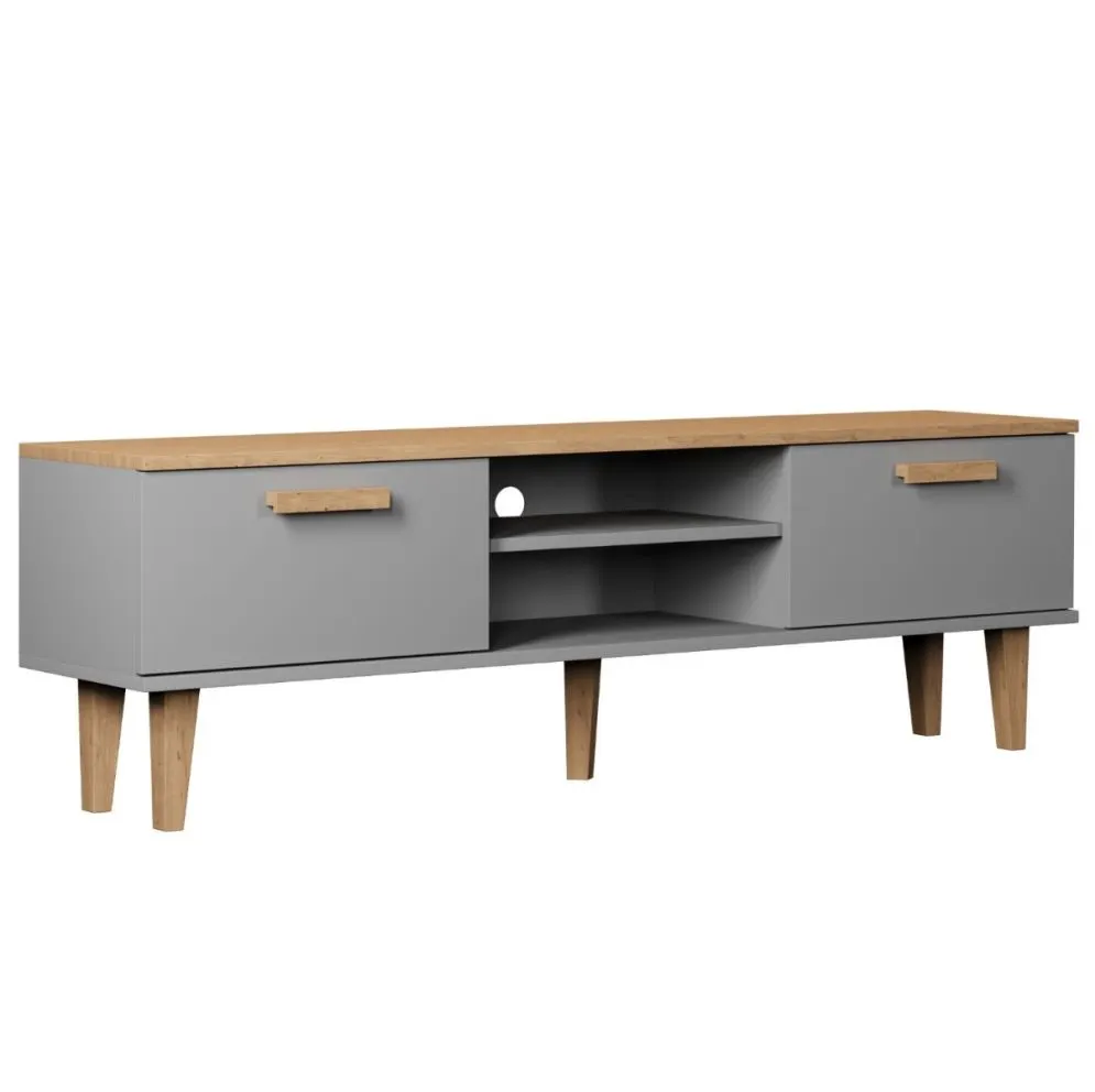 Szafka RTV DENVER 160 szara/hikora z półką I sklep meblowy MIRAT. styl SKANDYNAWSKI kolekcja DENVER