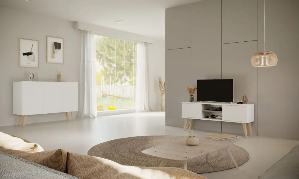 Szafka RTV TORONTO 120 biała do salonu I sklep meblowy MIRAT. styl SKANDYNAWSKI