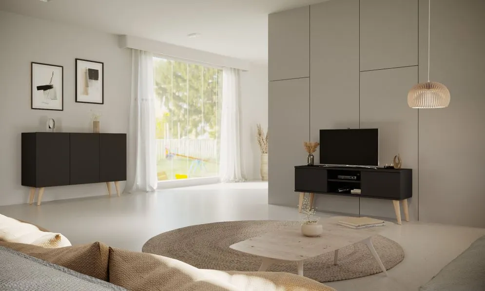 Szafka RTV TORONTO 120 czarna w stylu skandynawskim I sklep meblowy MIRAT. styl SKANDYNAWSKI