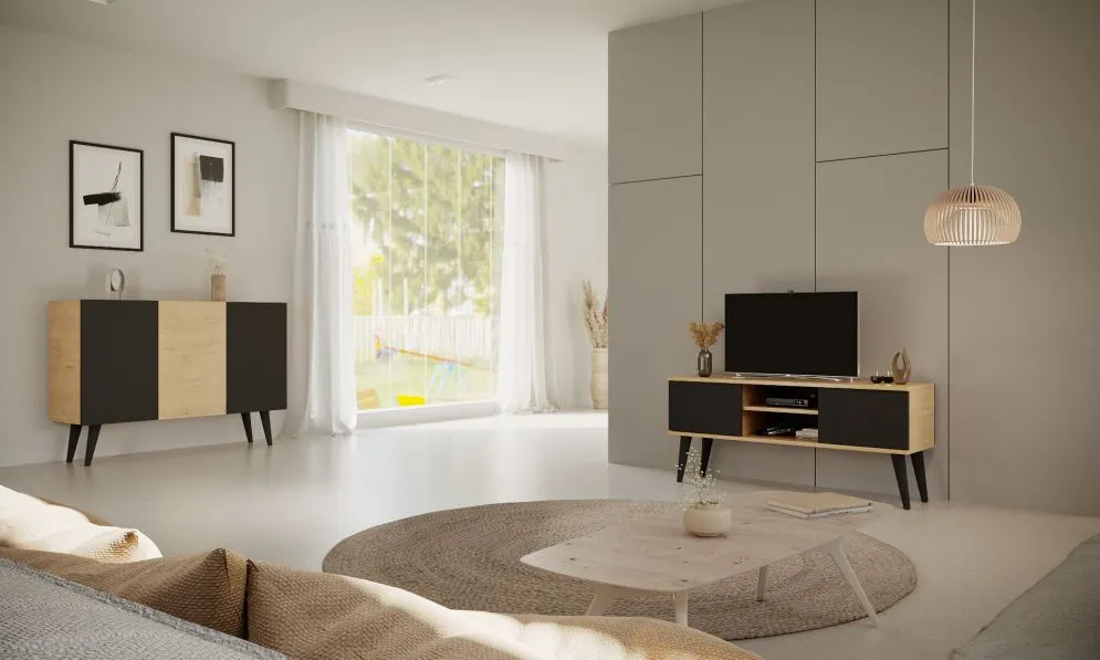 Szafka RTV TORONTO 120 czarna w stylu skandynawskim I sklep meblowy MIRAT. styl SKANDYNAWSKI