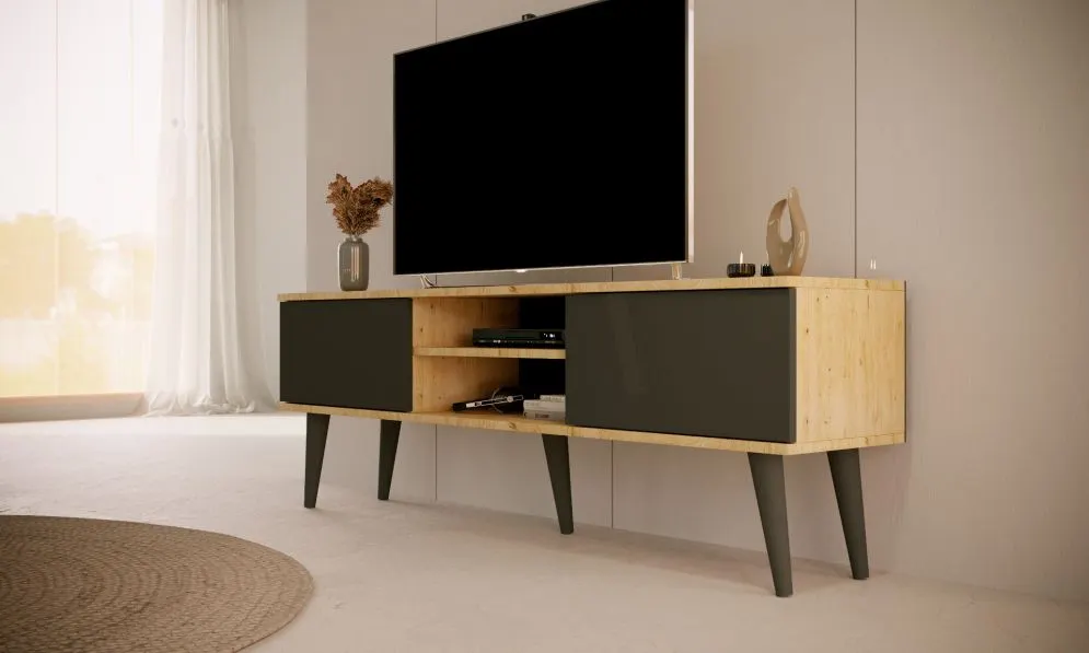 Szafka RTV TORONTO 160 dąb artisan/czarna loftowa I sklep meblowy MIRAT. styl SKANDYNAWSKI